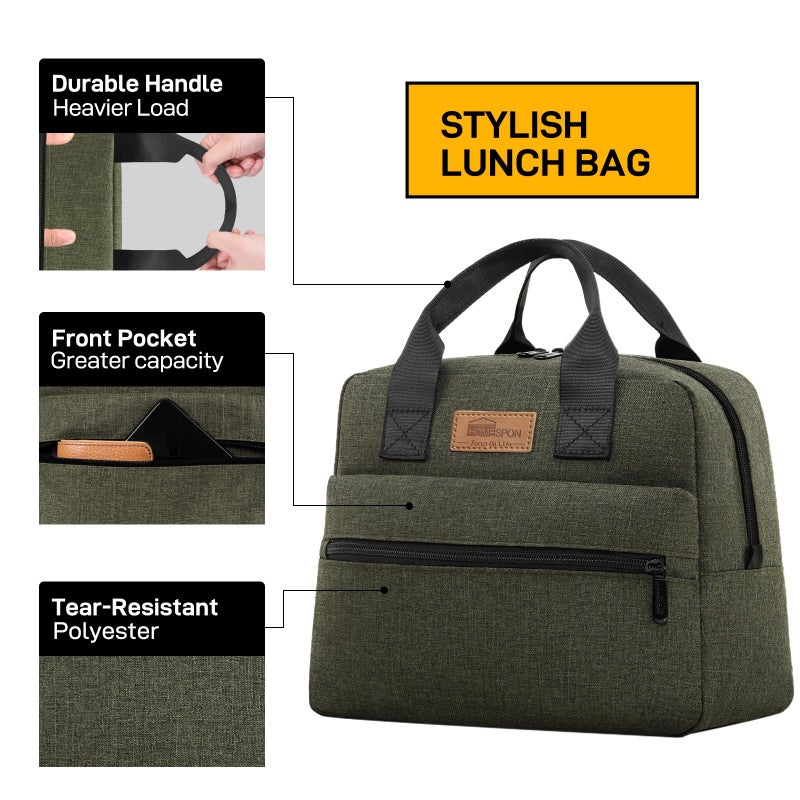 HOMESPON Insulated Lunch Bag for Women Men Lunch Box Cooler Lunch Tote for Work Picnic (Green) - Image 2